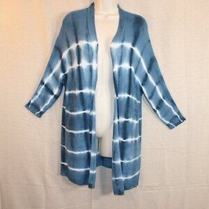 Torrid Blue & White Long Open Knit Cardigan Sweater Women’s Size 0 Tie Dye